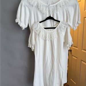 Elegant White Lace Trim girls matching Tees , kids